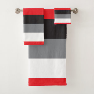 Stripes Red Black White Grey Pattern Bath Towel Set