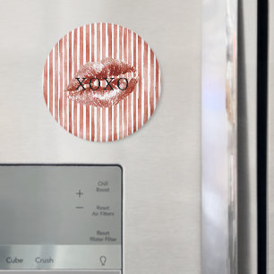 Stripes Red Lips Kiss XOXO  Magnet