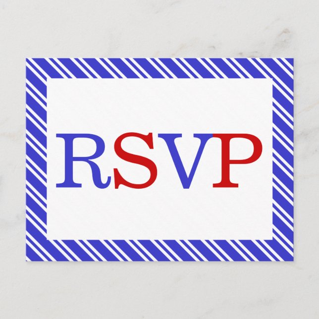 Stripes Red White Blue RSVP Invitation Postcard (Front)