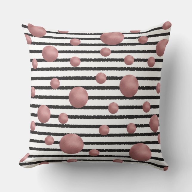 Stripes Rose gold Dots pattern Cushion (Front)