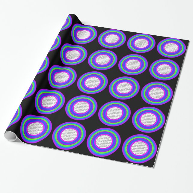 Stripes Round Frame coloured 03 + your photo Wrapping Paper (Unrolled)