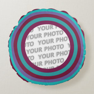 Stripes Round Frame coloured 04 + your photo Cushion