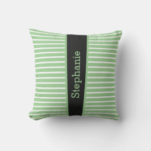 Stripes Sage Green Black White Custom Name Cute Th Cushion