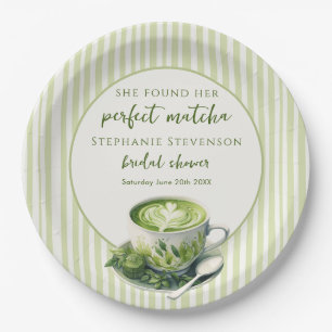 Stripes She Found Her Perfect Matcha Bridal Shower Paper Plate