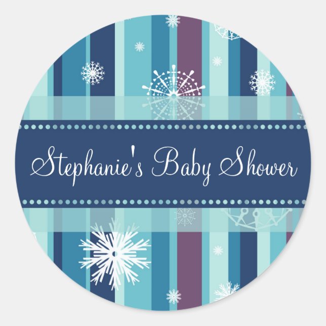 Stripes Snow Winter Baby Shower Favour Stickers (Front)