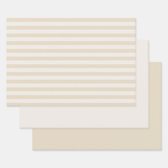 Stripes & Solid Beige Ivory Wrapping Paper Sheets (Set)