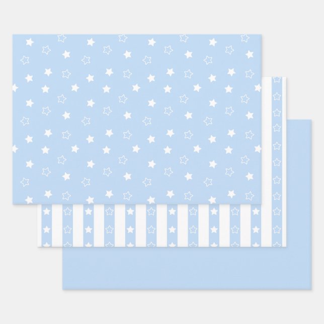 Stripes & Stars Pattern - Blue Wrapping Paper Set (Set)