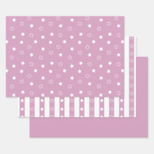 Stripes & Stars Pattern Pink Wrapping Paper Set