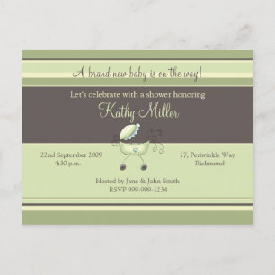 Stripes & Stroller Green • Baby Shower Invitation