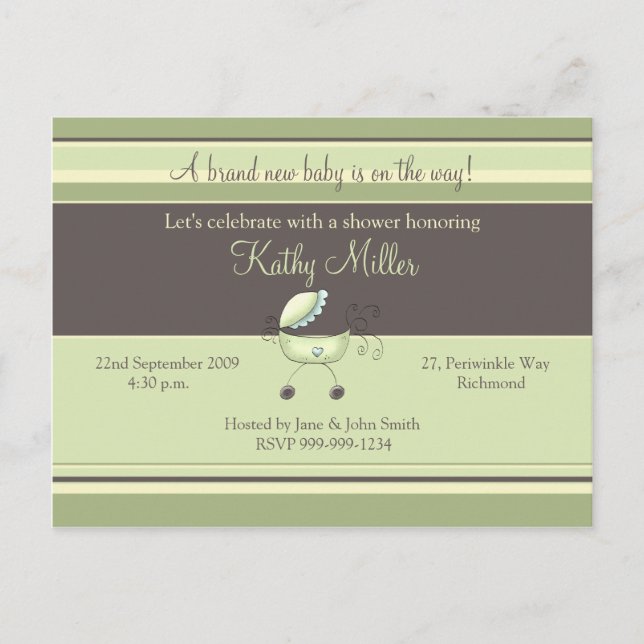 Stripes & Stroller Green • Baby Shower Invitation (Front)