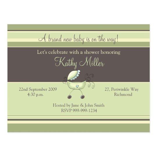 Stripes & Stroller Green • Baby Shower Invitation Postcard