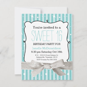 Stripes Sweet 16 Birthday Party Light Aqua Invitation