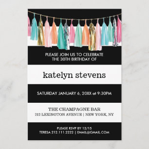 Stripes Tassel Garland Birthday Party Invitation