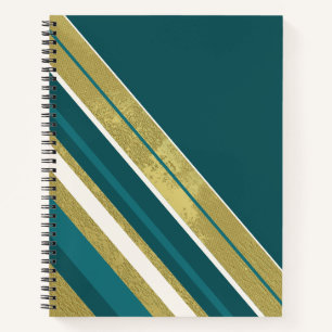 Stripes Teal Gold Cream on Dark Teal  Notebook
