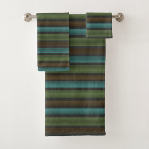 Stripes Teal yellow Brown Grey Bath Towel Set