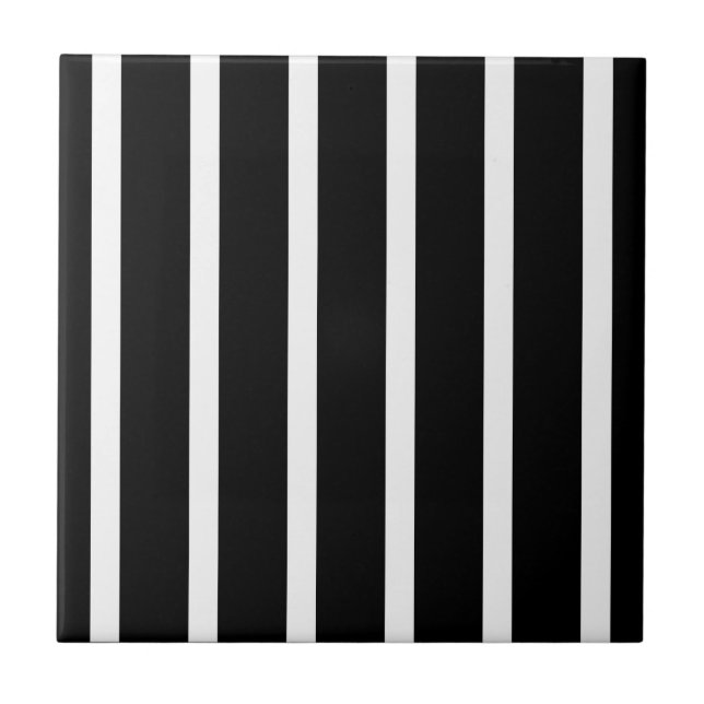 Stripes Thn Thick Black White Ceramic Tile (Front)