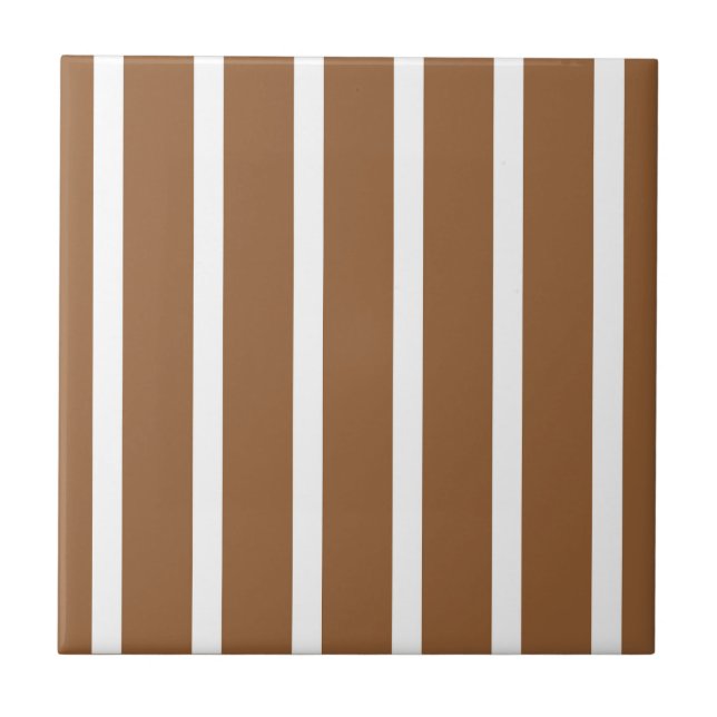 Stripes Thn Thick Brown White Ceramic Tile (Front)