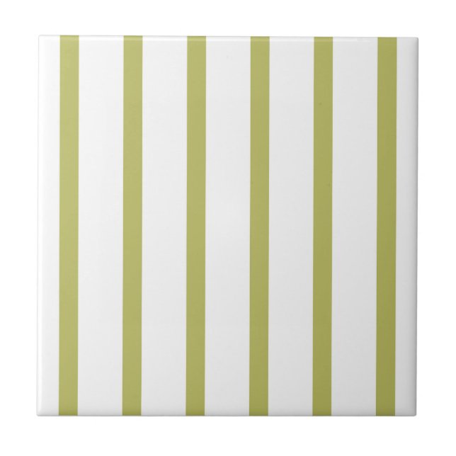 Stripes Thn Thick Green White Ceramic Tile (Front)