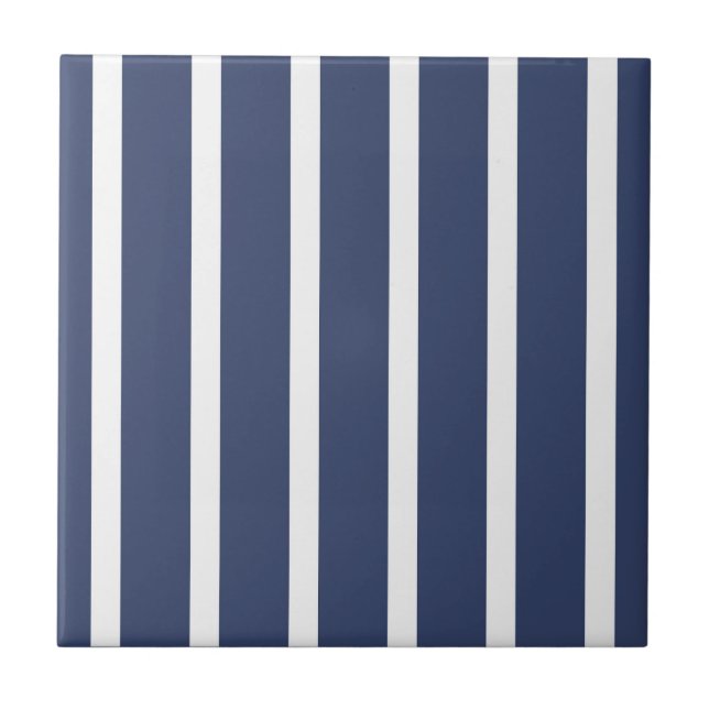 Stripes Thn Thick Navy White Ceramic Tile (Front)
