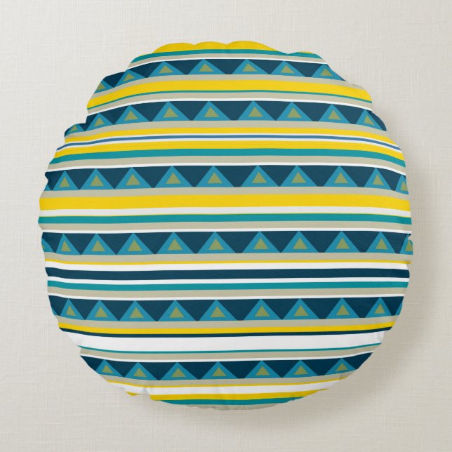 Stripes & triangles round cushion (Front)