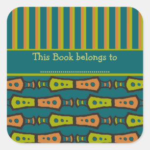 Stripes, Tribal Pattern, Teal: Stick-on Bookplates Square Sticker