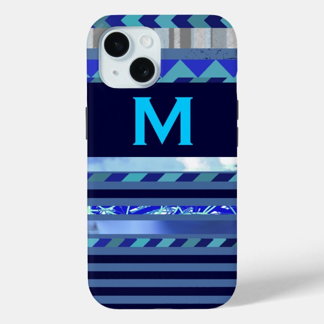 stripes & turquoise blue M custom initial Case-Mate iPhone Case (Back)