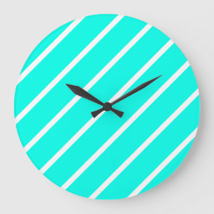 Stripes Turquoise & White Clock