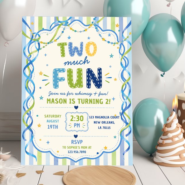  Stripes Two Much Fun Colourful Birthday Invitation (Creator Uploaded)