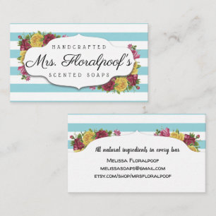 Stripes vintage roses handmade soap business card