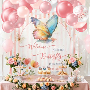 Stripes Watercolor butterfly baby shower backdrop Tapestry