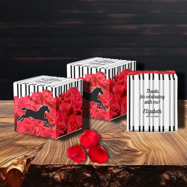 Stripes Watercolor Roses Derby Horse 2" Favour Box (2" square favor boxes with your personalization on the top, shipped flat.)