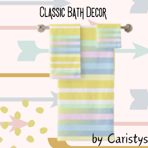 Stripes Yellow, Blue, Green, Blush Pink Bath Towel Set
