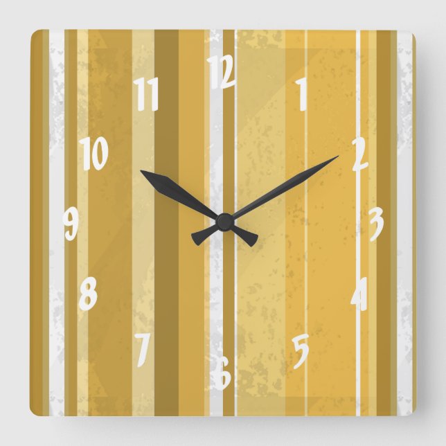 Stripes Yellow Square Wall Clock (Front)