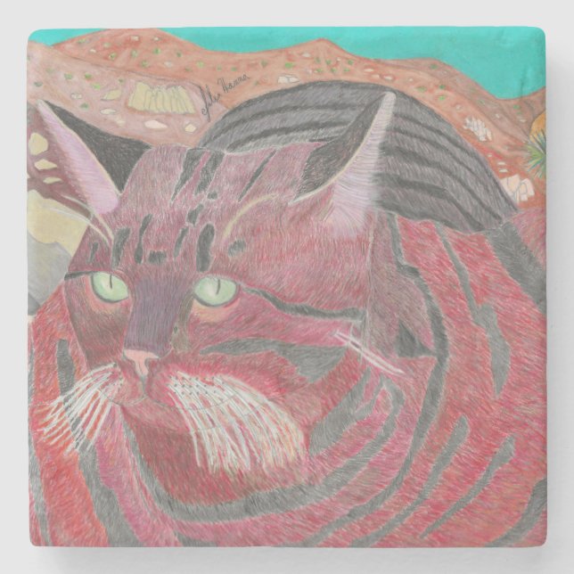 Stripey Cat At Joshua Tree Coaster (Front)