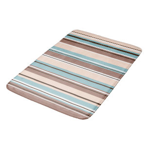 Stripey Design Vertical Browns Blue Cream & White Bath Mat