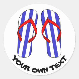 Stripey Flip Flops Beach Sandles Custom Text Classic Round Sticker