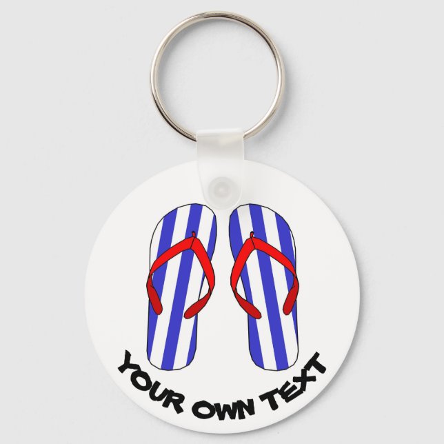 Stripey Flip Flops Beach Sandles Custom Text Key Ring (Front)