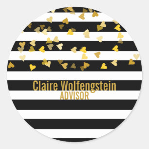 Stripey Gold hearts Classic Round Sticker