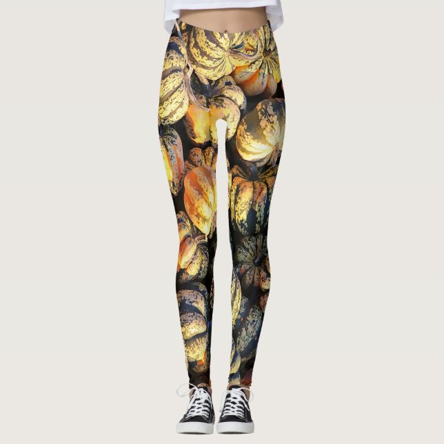 Stripey Pumpkins Cluster  Leggings (Front)
