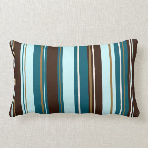 Stripey Vertical Design Brown Teals Cream & Gold Lumbar Cushion