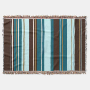 Stripey Vertical Design Brown Teals Cream & Gold Throw Blanket