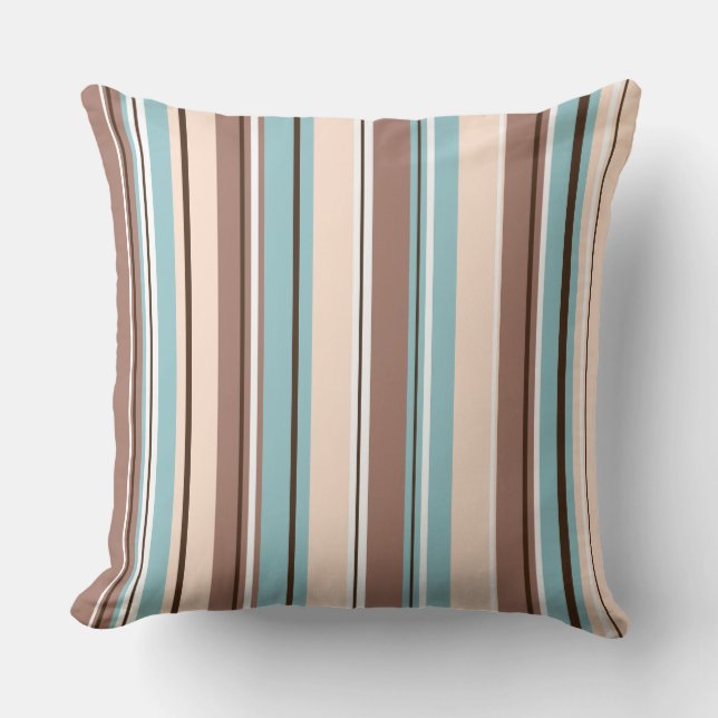 Stripey Vertical Design Browns Blue Cream & White Cushion (Front)