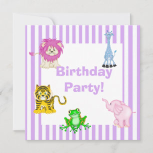 STRIPEY ZOO LILAC PARTY INVITATION