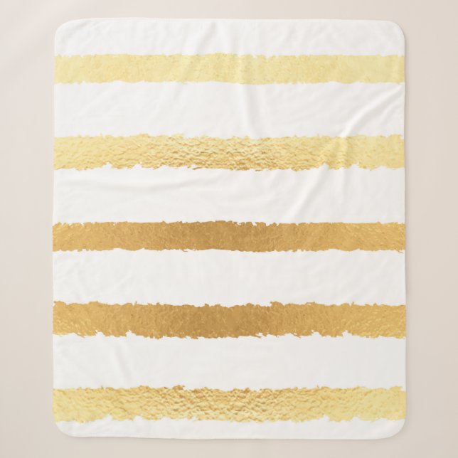Stripped shiny golden metallic pattern sherpa blanket (Front)