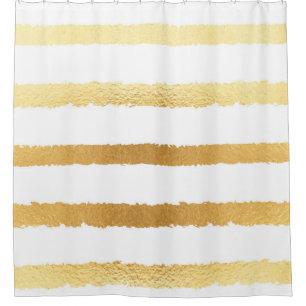 Stripped shiny golden metallic pattern shower curtain
