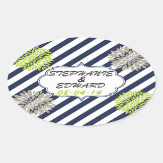 Strips and flowers oval sticker
