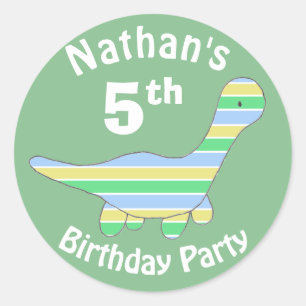 Stripy Dinosaur Green Custom Kids Birthday  Classic Round Sticker