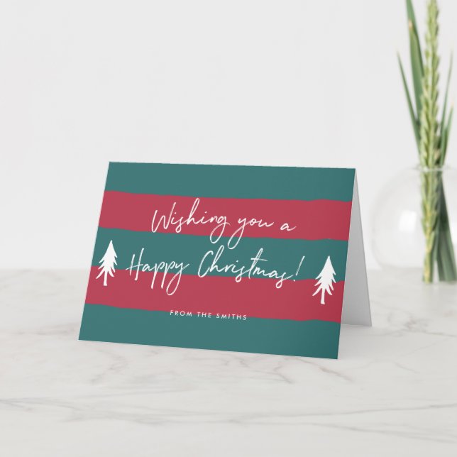 Stripy Happy Christmas Personalised Greeting Card (Front)