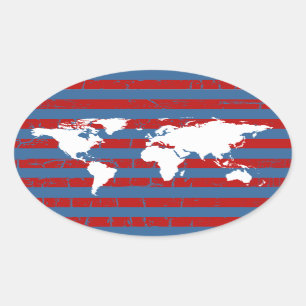 stripy world oval sticker