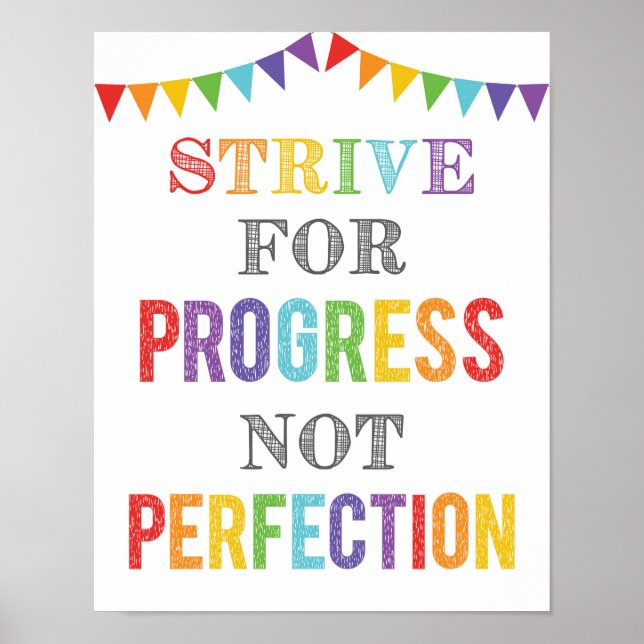 Strive For Progress Not Perfection Growth Mindset Poster (Front)